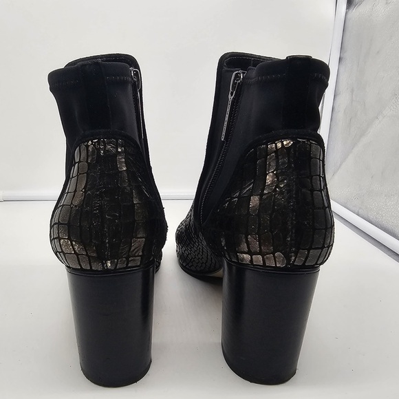 DONALD J. PLINER Irita Pewter Gold Leather Croc Embossed Open Toe Booties sz 9.5 - Picture 9 of 14